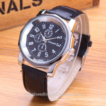 New Design 2015 Classic Business Quartz Stainless Steel Case Back Geniune Leather Watches For Men